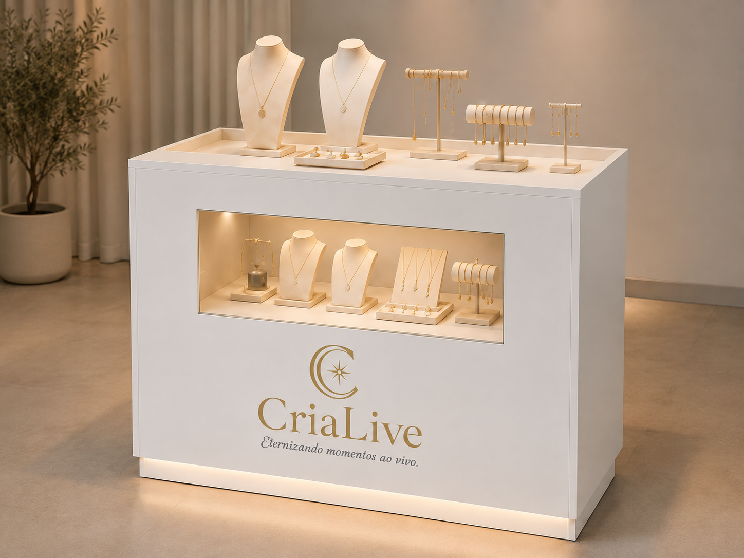 Estação elegante da CriaLive montada em um evento